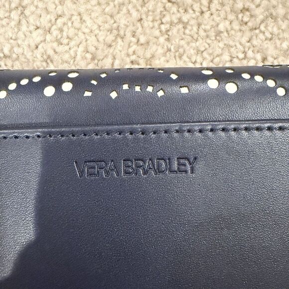 New Vera Bradley Wallet Morocco Navy Blue Laser Cut Petite Trifold Wallet Black - Picture 11 of 12